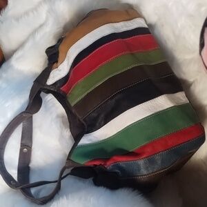 #3 Copy AMAZING Pieced LEATHER Multivolor Stripped LUCKY BRAND Satchel Handbang